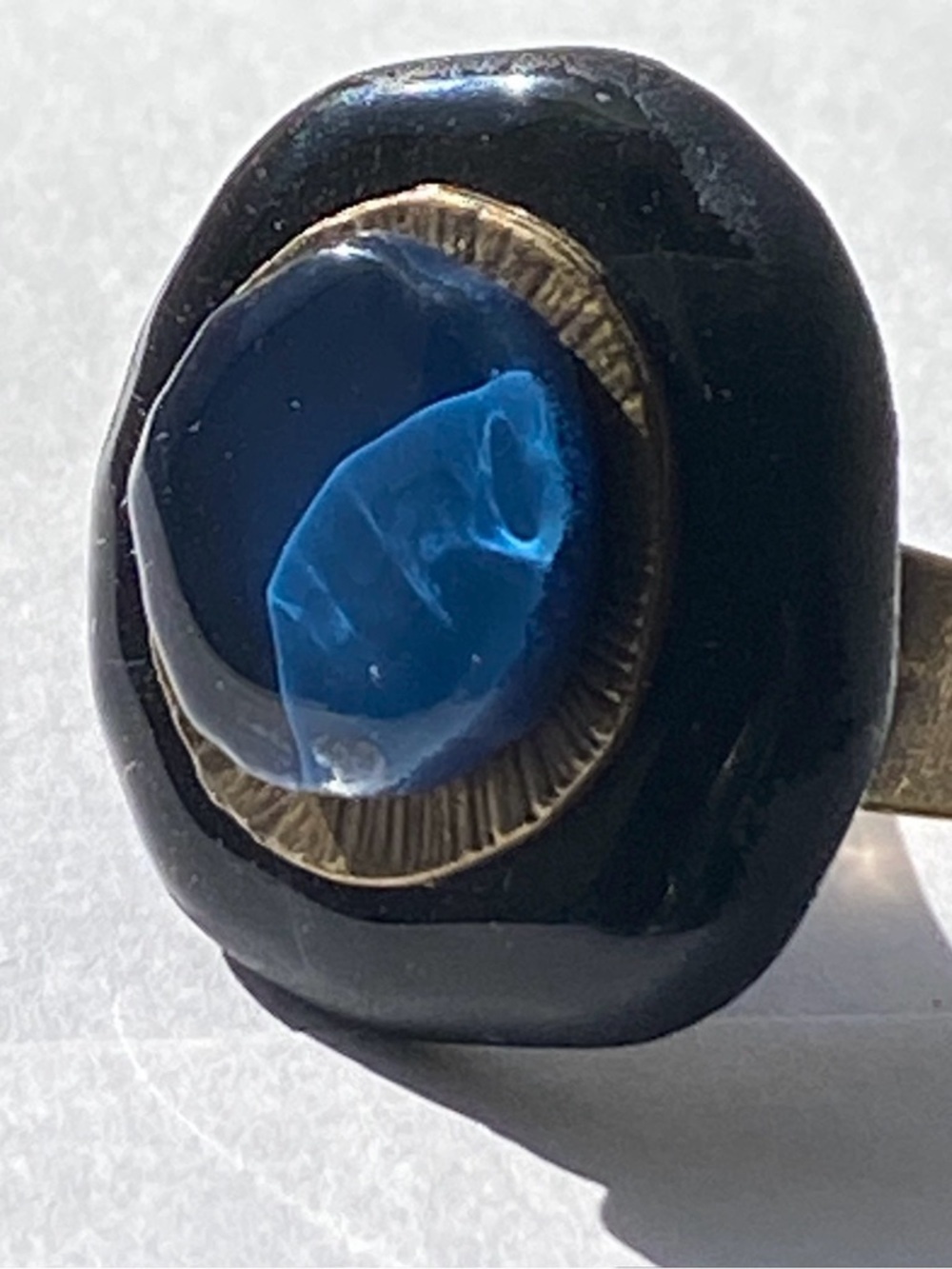 Museum Artist Crafted Clay and Brass Ring adjustable  size 9 to 10